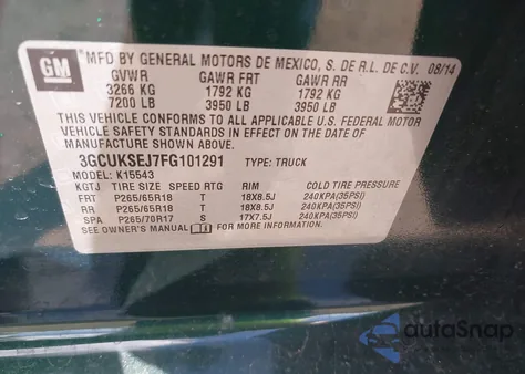 2015 Chevrolet Silverado K1500 Ltz from USA, damaged, VIN 3GCUKSEJ7FG101291